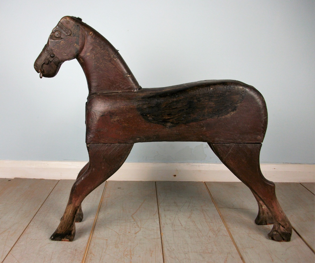 Folk Art Naive Primitive Painted Wooden Horse Wood Sculpture